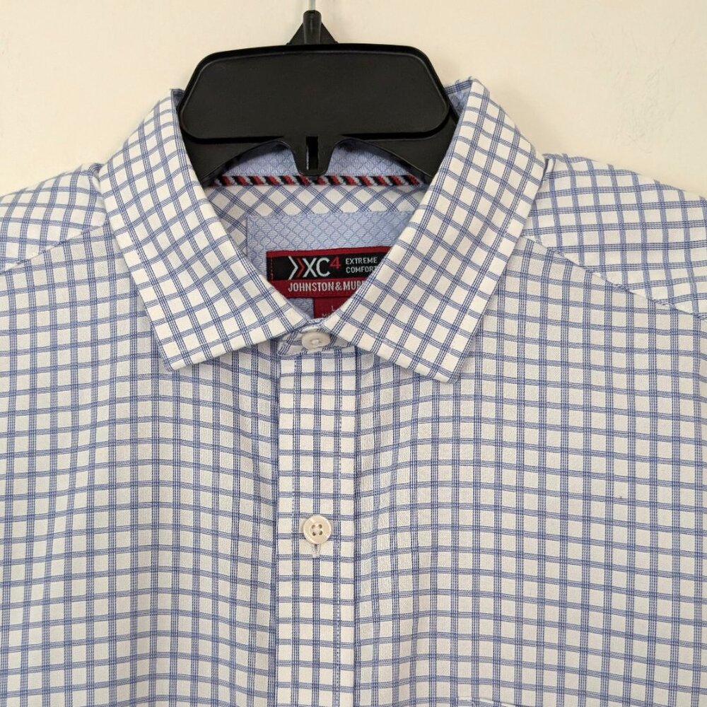 JOHNSTON & MURPHY Shirt Men's L XC4 Blue Plaid Extreme Comfort Long Sleeve - Picture 2 of 13